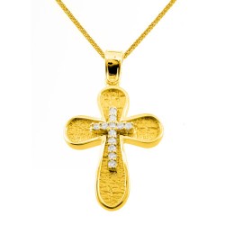 Χρυσός μασίφ βαπτιστικός σταυρός Κ14 με αλυσίδα